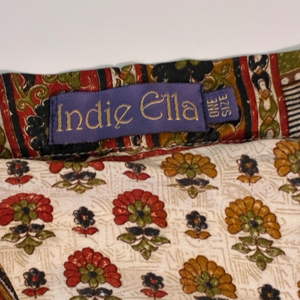 Indie Ella Silk Blend Kimono Cardigan Floral Block Print One Size Cream Red Boho - Picture 2 of 13